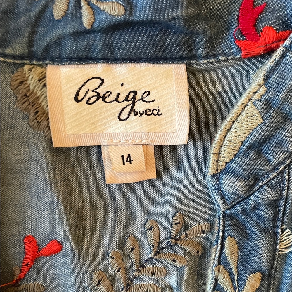 Beige by eci Embroidered Denim Dress, Size 14 - Picture 2 of 4
